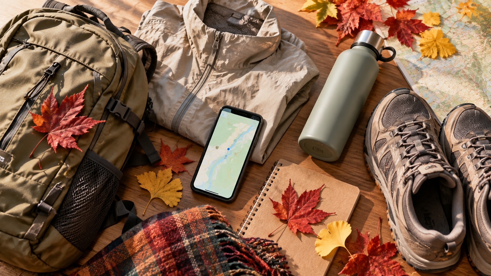 Practical items prepared for an autumn trip in Korea