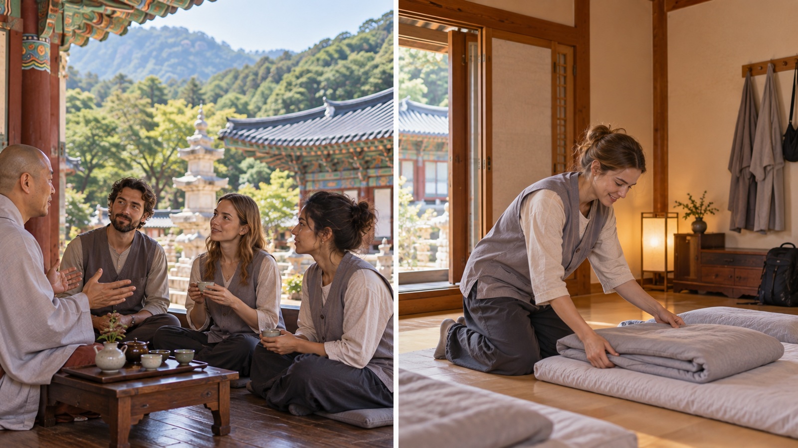 Comparison of a daytime Korean temple experience and simple overnight temple accommodation