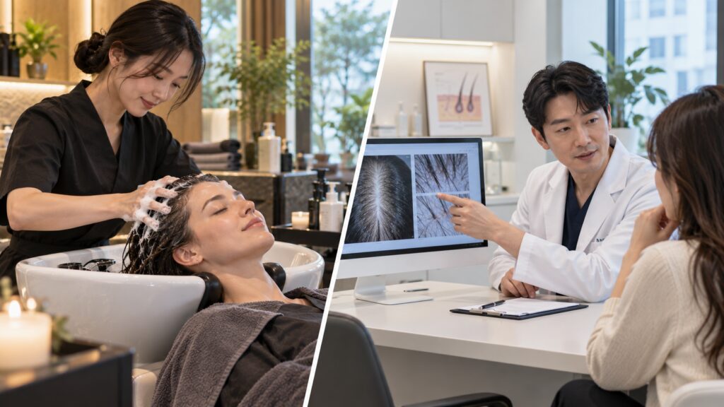 Comparison of a Korean head spa experience and medical hair loss consultation