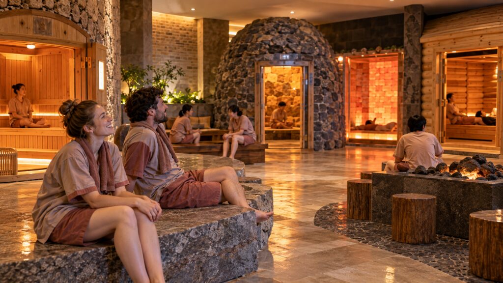 Heated sauna rooms inside a Korean jjimjilbang