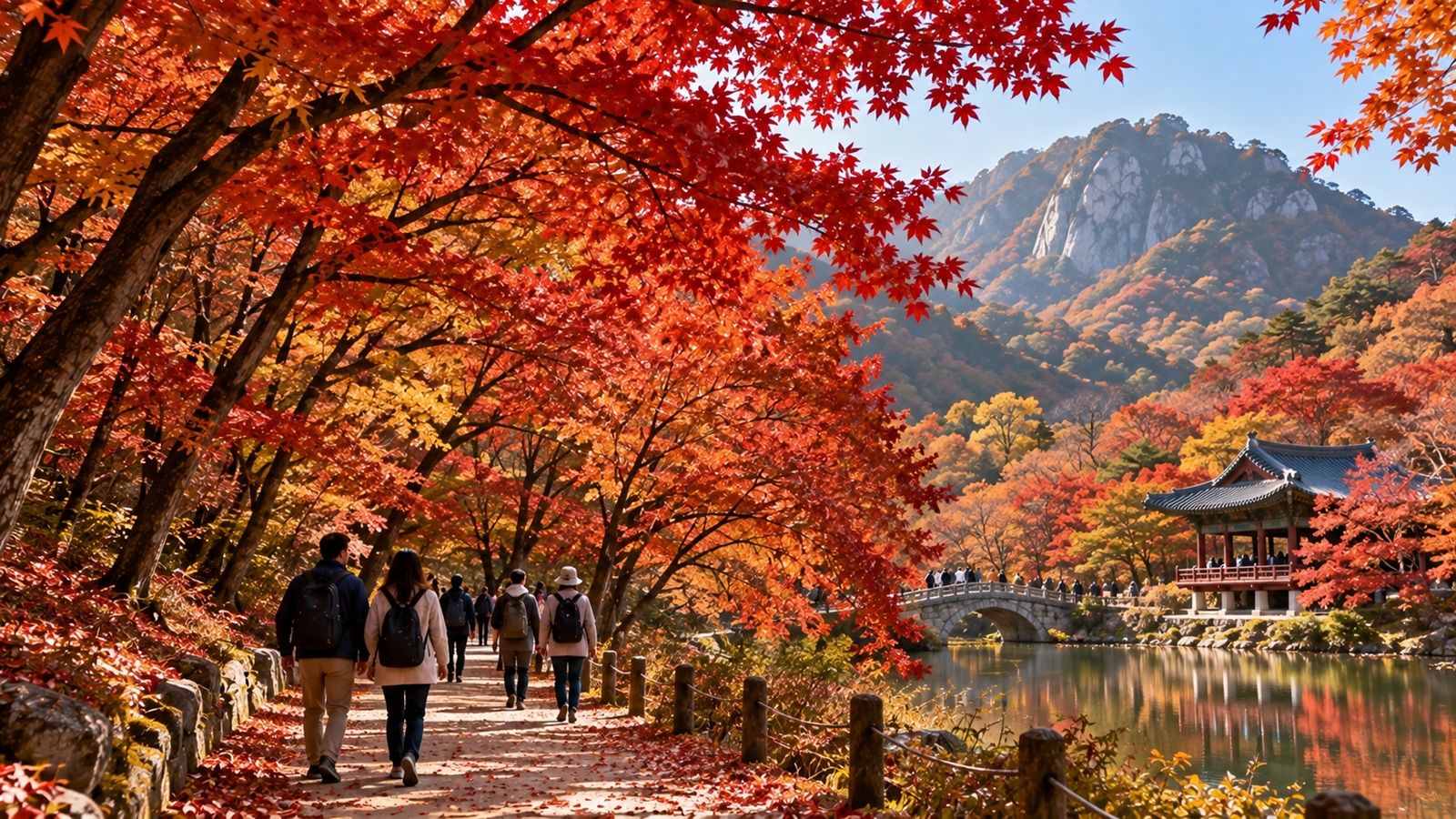 Red and orange autumn foliage at Naejangsan in Korea