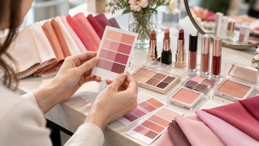 Personal color palette used to compare makeup shades after a Korean color analysis
