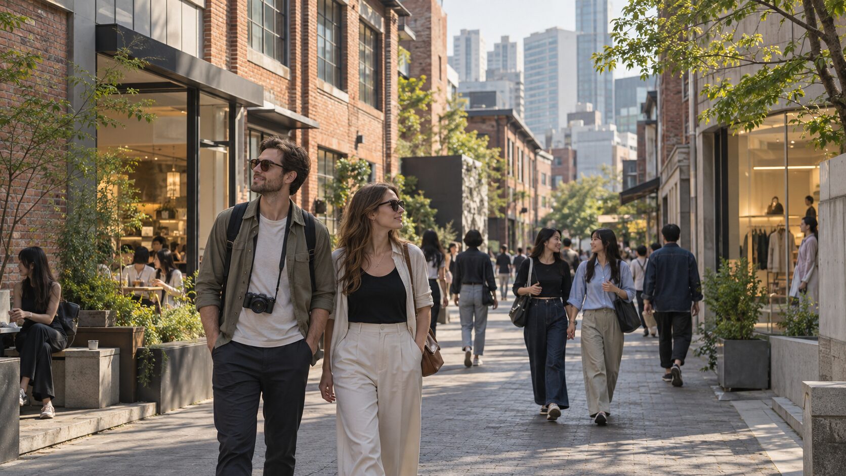 Travelers exploring converted industrial buildings, cafes and shops in Seongsu-dong, Seoul