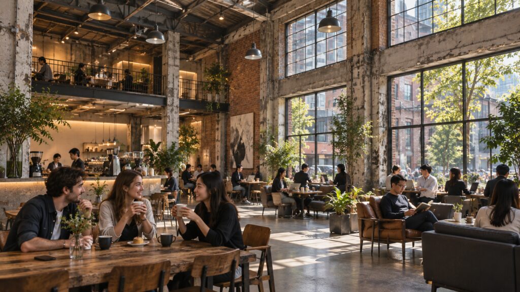 Renovated warehouse-style cafe with industrial architecture in Seongsu, Seoul