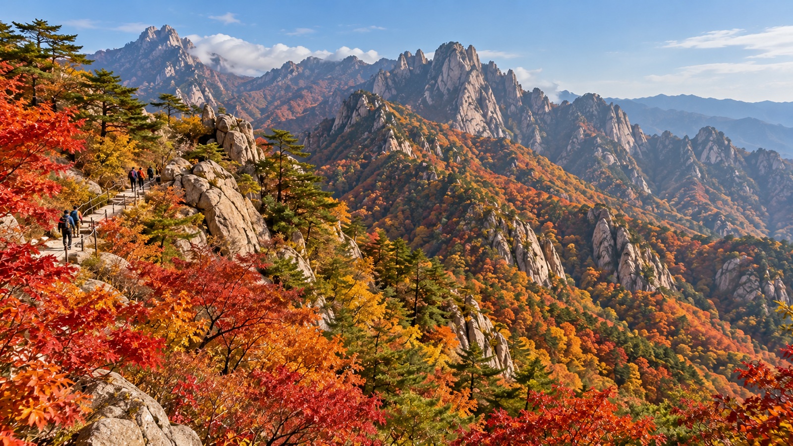 Autumn foliage and rocky mountain peaks at Seoraksan in Korea