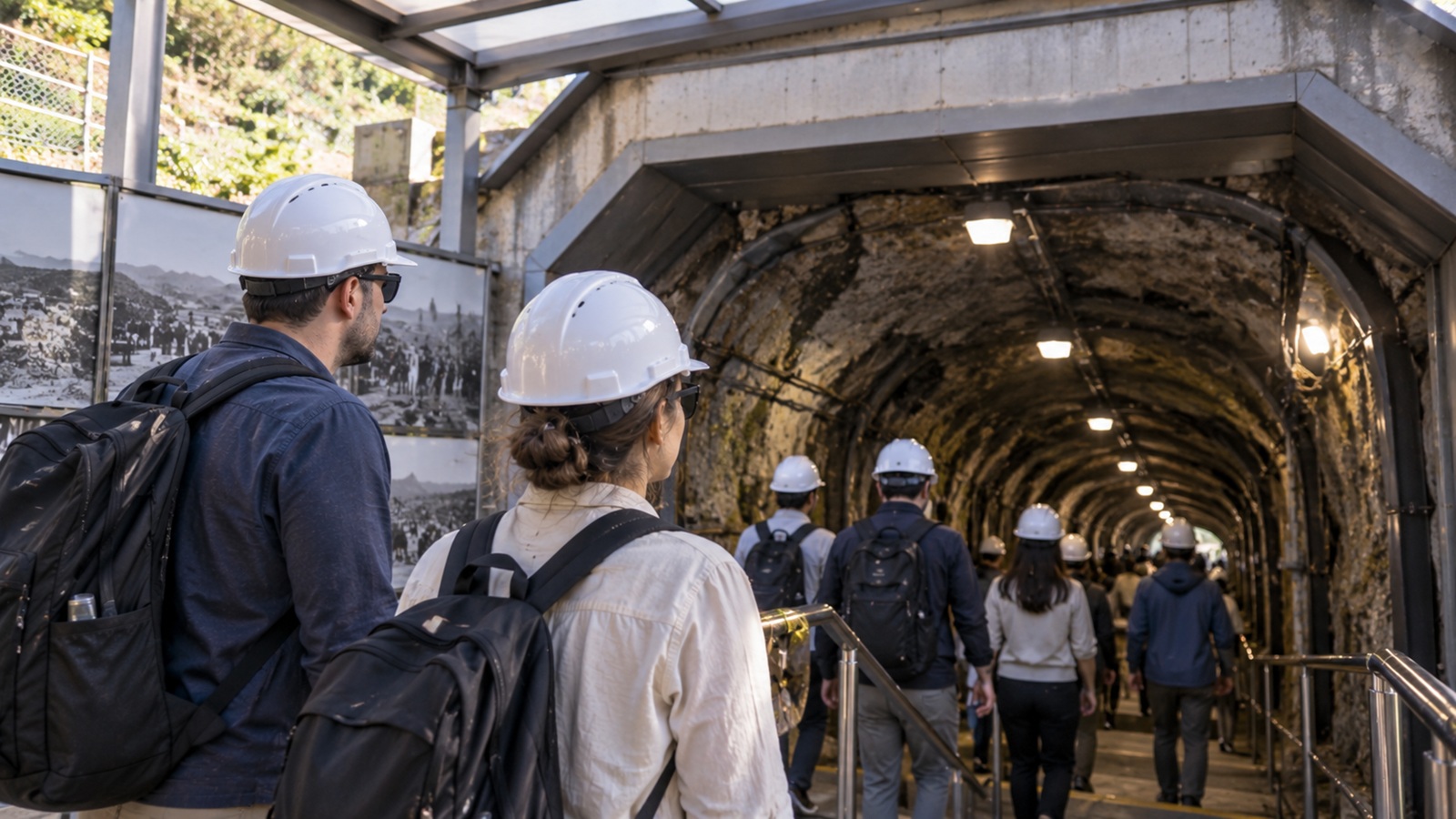 Visitors entering an underground tunnel attraction in the Paju DMZ region