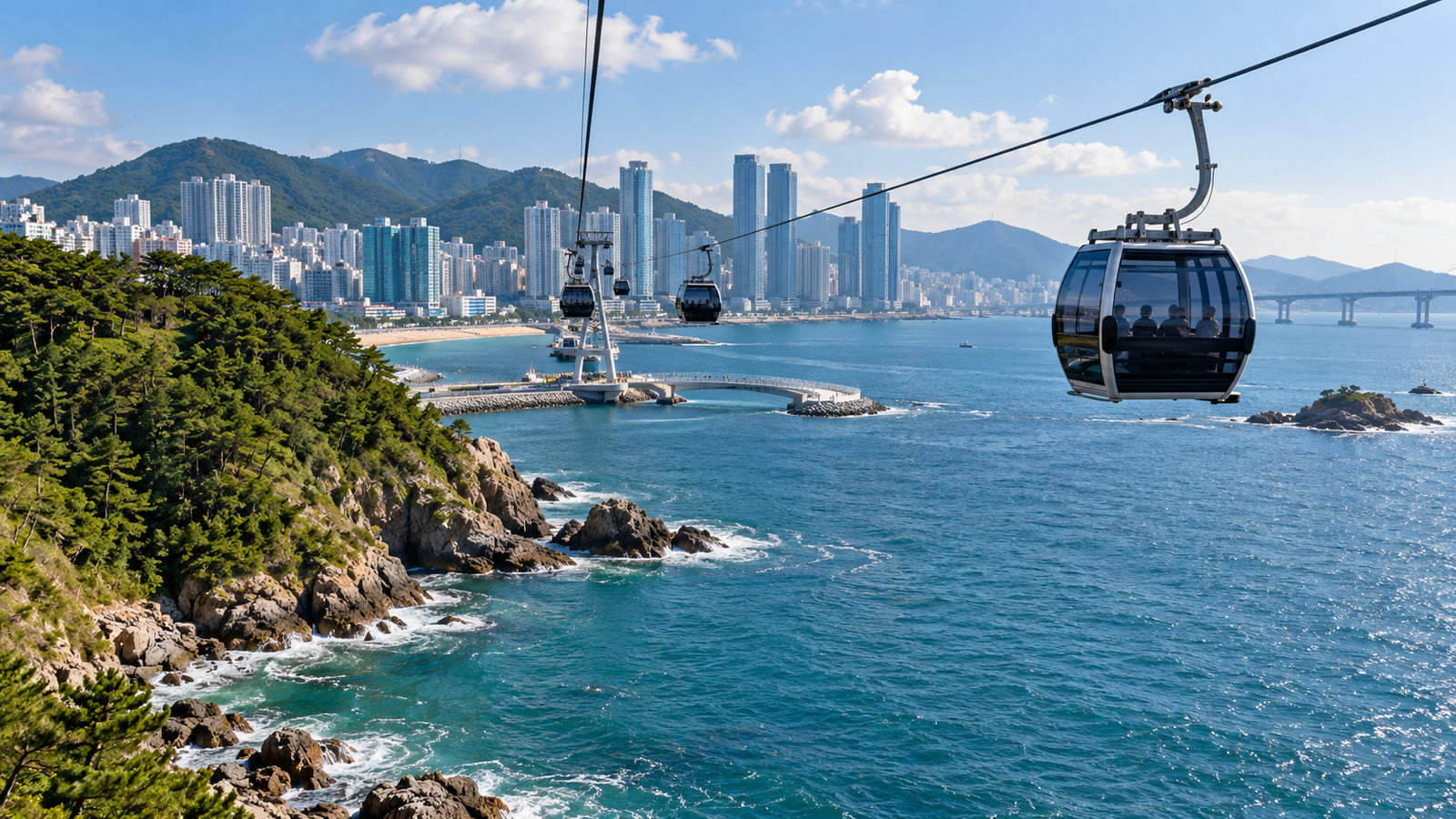 A marine cable car above the coastline in Busan, South Korea