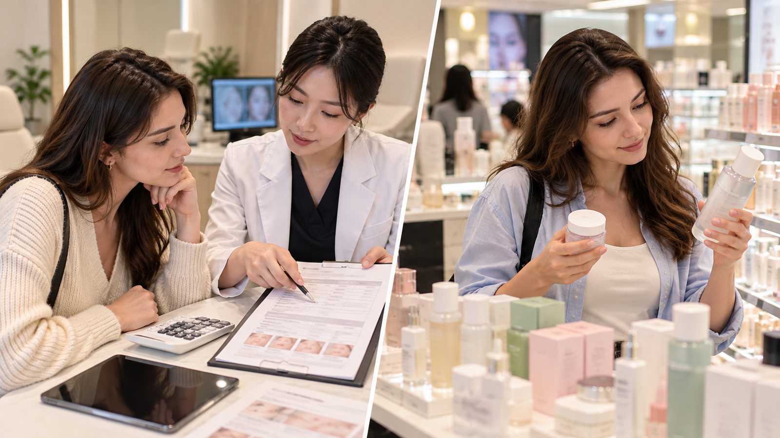 Comparison of cosmetic treatment and retail beauty shopping in Korea