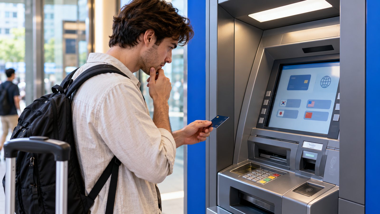 Traveler checking whether a Korean ATM accepts foreign-issued cards