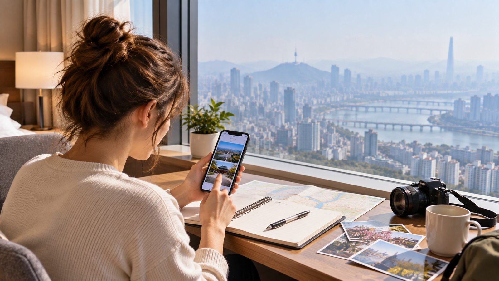 Traveler adjusting a Seoul itinerary after checking air quality