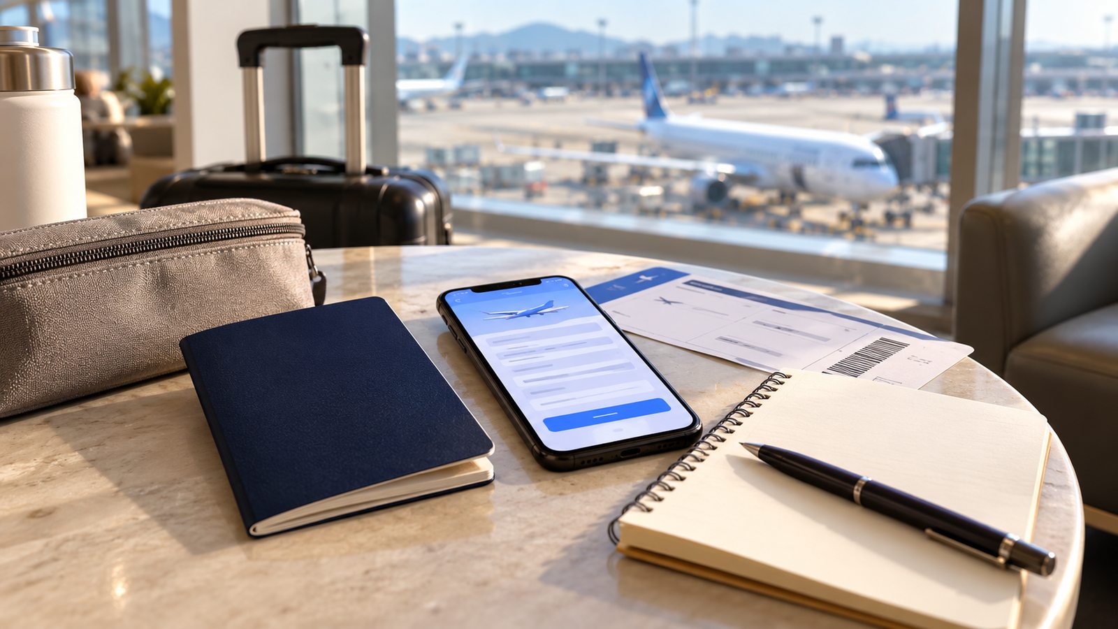 Passport, phone and travel information prepared for a Korea e-Arrival Card