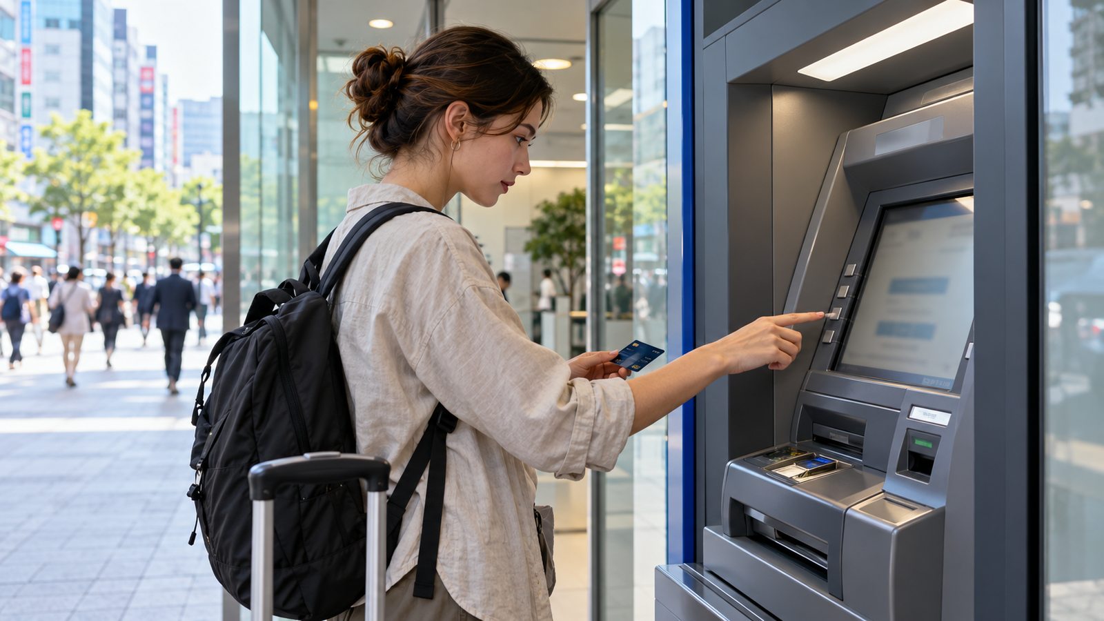 International traveler using a foreign card at an ATM in South Korea