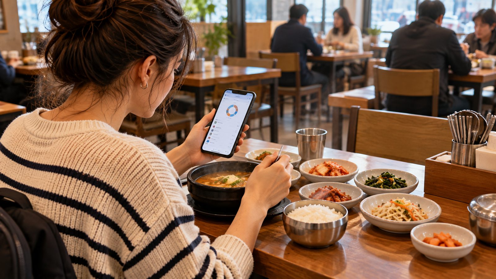 Traveler budgeting for everyday food costs at a casual Korean restaurant