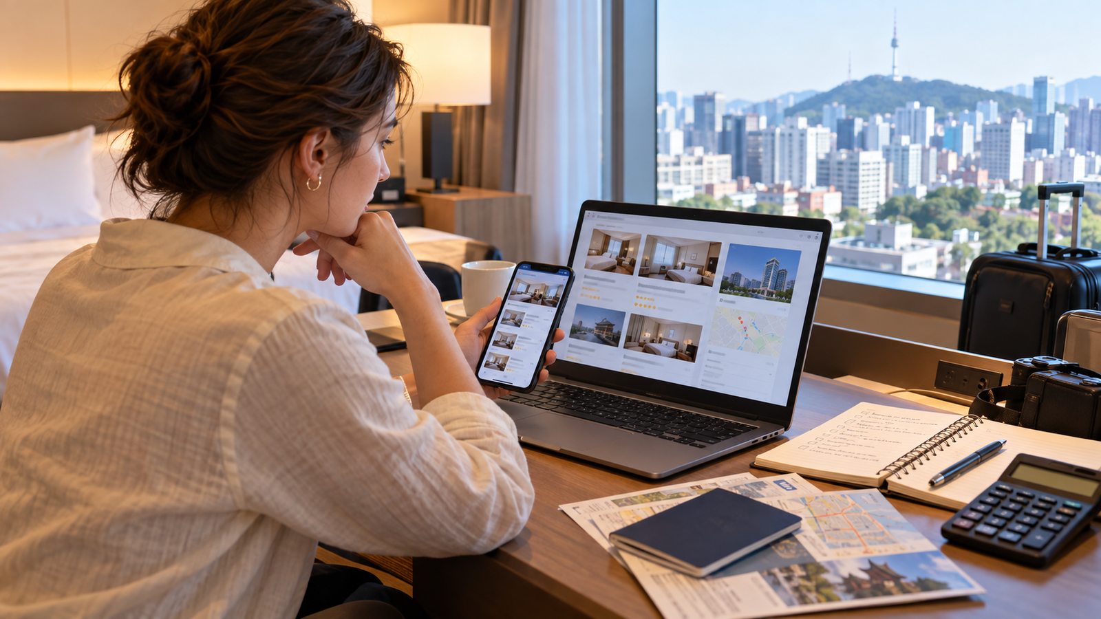 Traveler checking hotel eligibility for a VAT refund in South Korea
