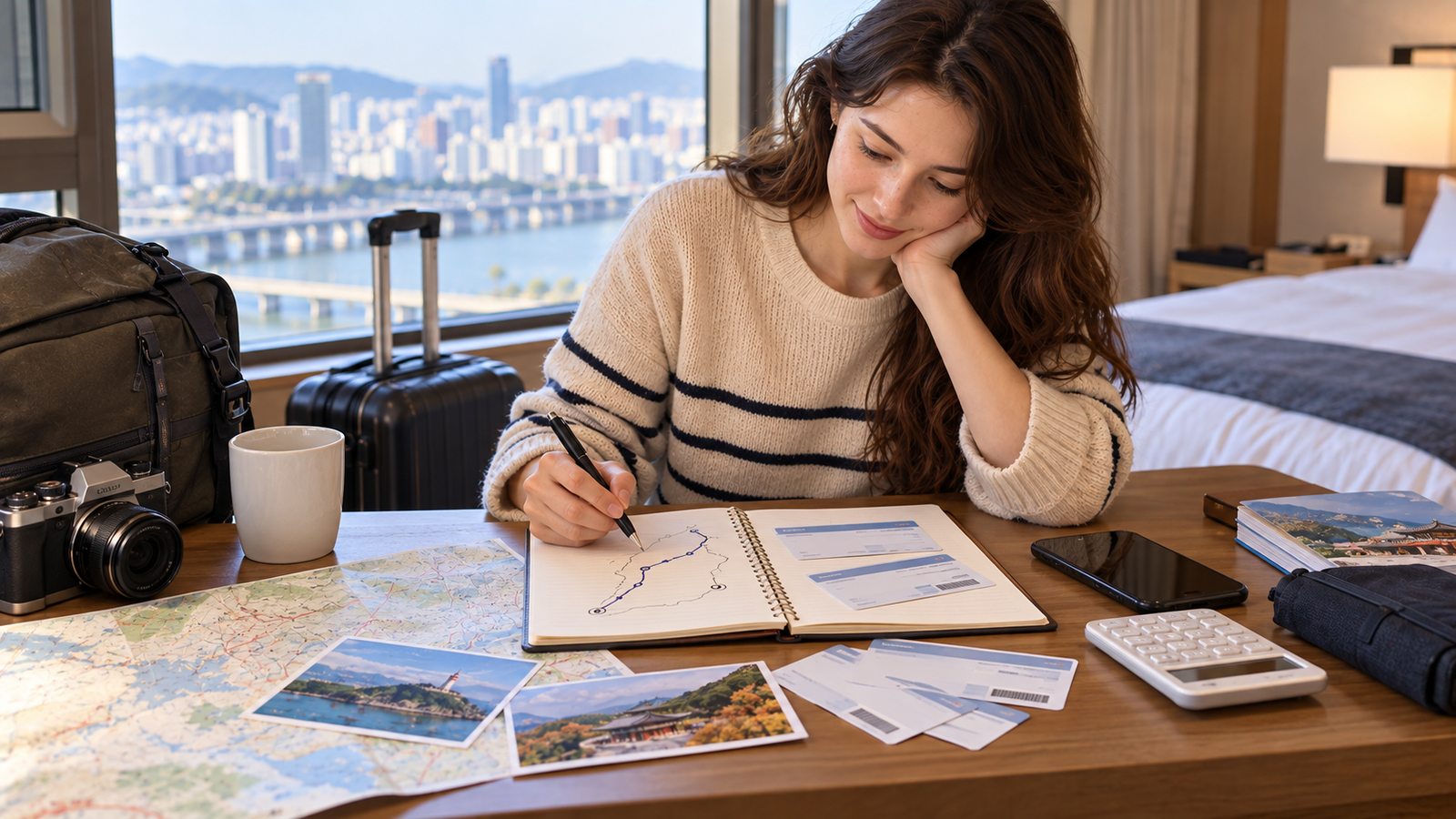 Traveler planning a multi-city rail itinerary across South Korea