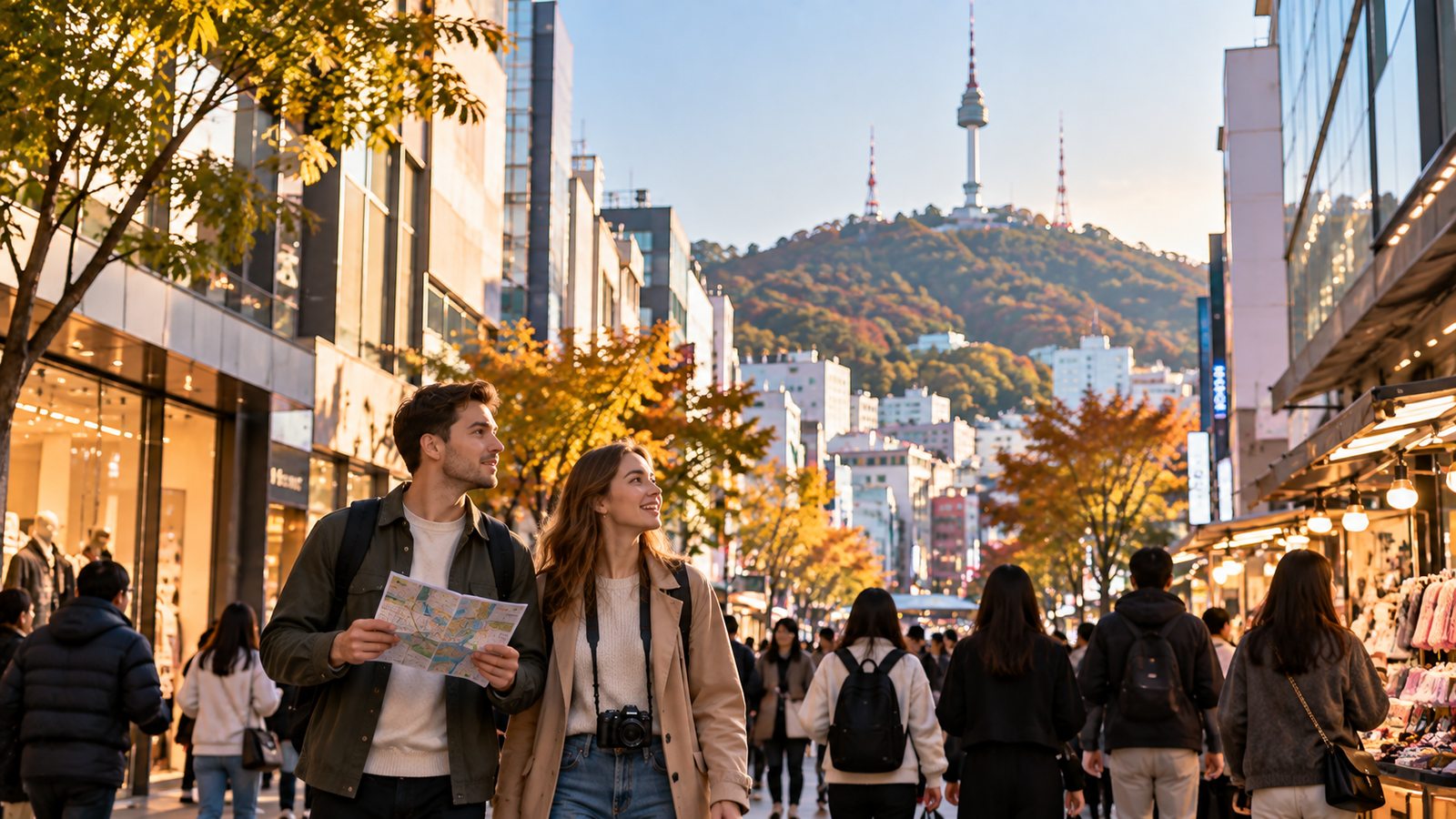 Travelers planning a Myeongdong and Namsan sightseeing itinerary in central Seoul