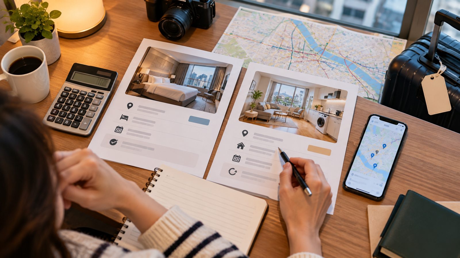 Traveler comparing the total cost of a Seoul hotel and private accommodation