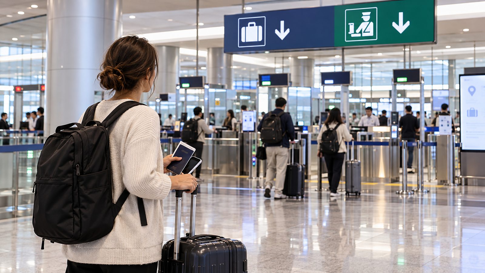 International traveler preparing for customs declaration after arriving in South Korea